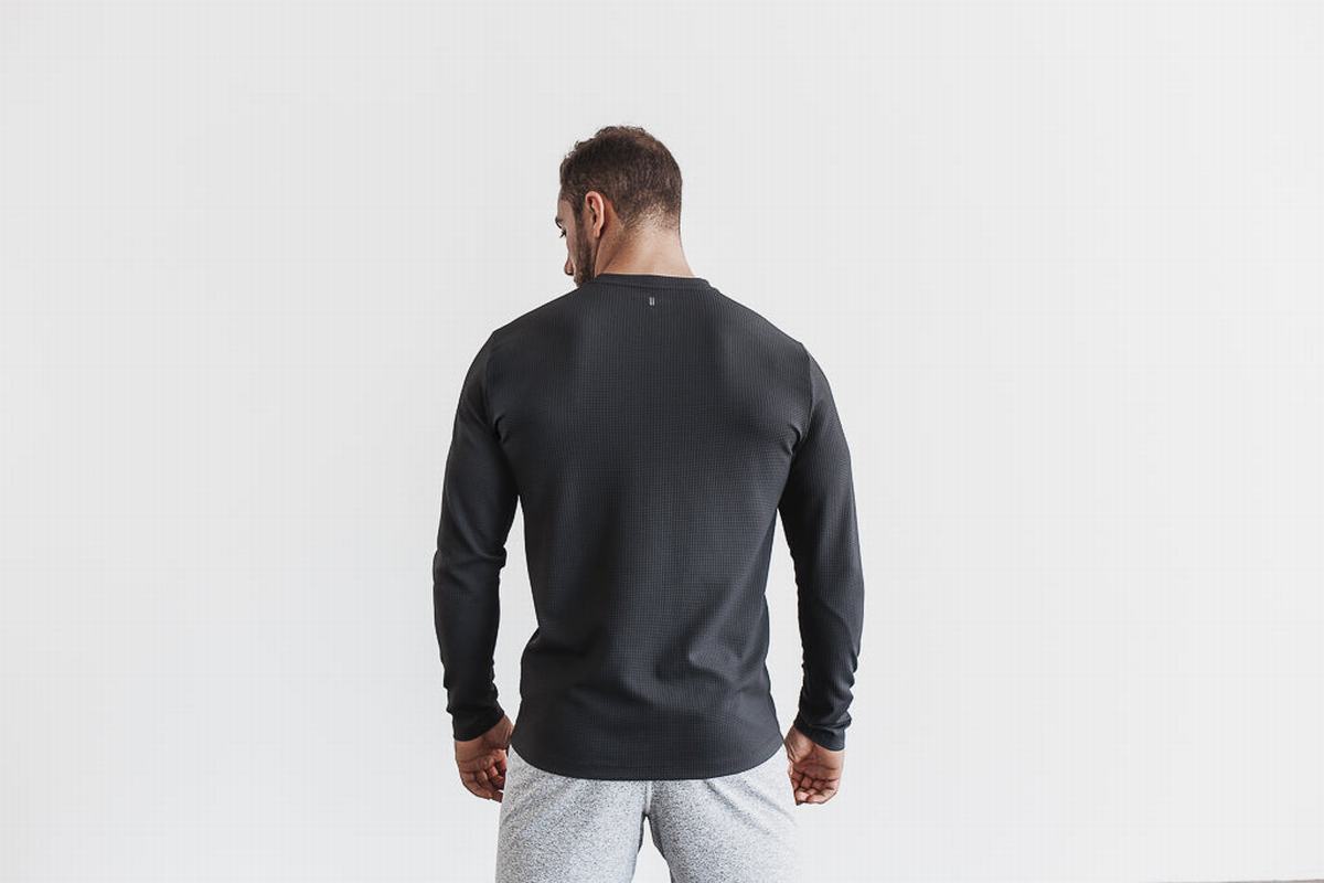 Nobull Waffle Men's Long Sleeves Dark Grey | Australia (KB5863)